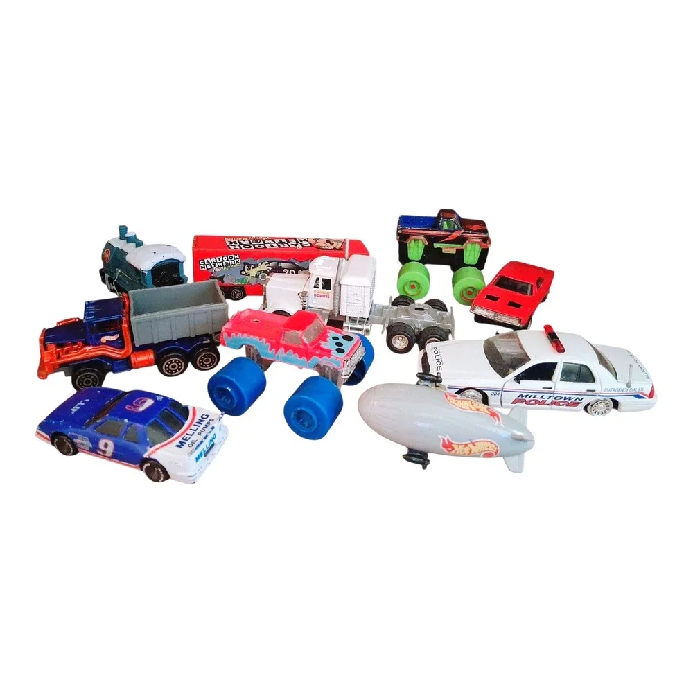 Vintage 1990s Diecast 10 Toy Car Lot Hot Wheels Cartoon Network Train Police Car